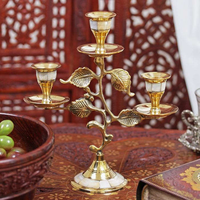 Подсвечник латунь на 3 свечи 21 см Подсвечник латунь на 3 свечи 21 см "Стебель"
