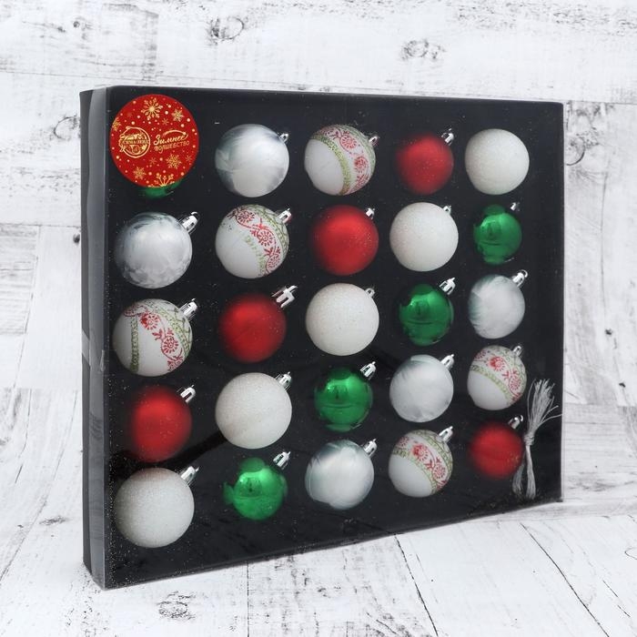 Набор шаров пластик d-4 см, 25 шт Набор шаров пластик d-4 см, 25 шт "Нембус" белый, красный, зелёный