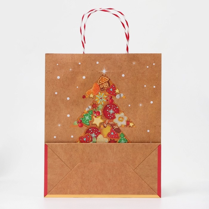 Новый год. Пакет бумажный подарочный новогодний крафт Новый год. Пакет бумажный подарочный новогодний крафт "С новым годом" 18 х 22,3 х 10 см.