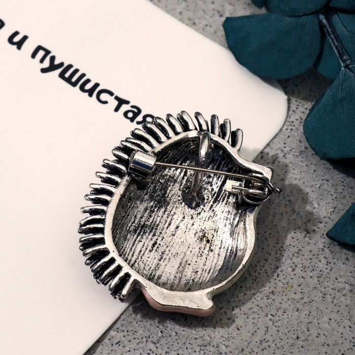 Брошь-кулон «Ёжик» мечтатель, цвет бело-розовый в чернёном в серебре