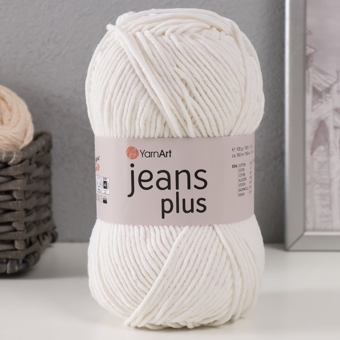 Пряжа  Пряжа "Jeans plus" 55% хлопок, 45% акрил 160м/100гр (01 белый)