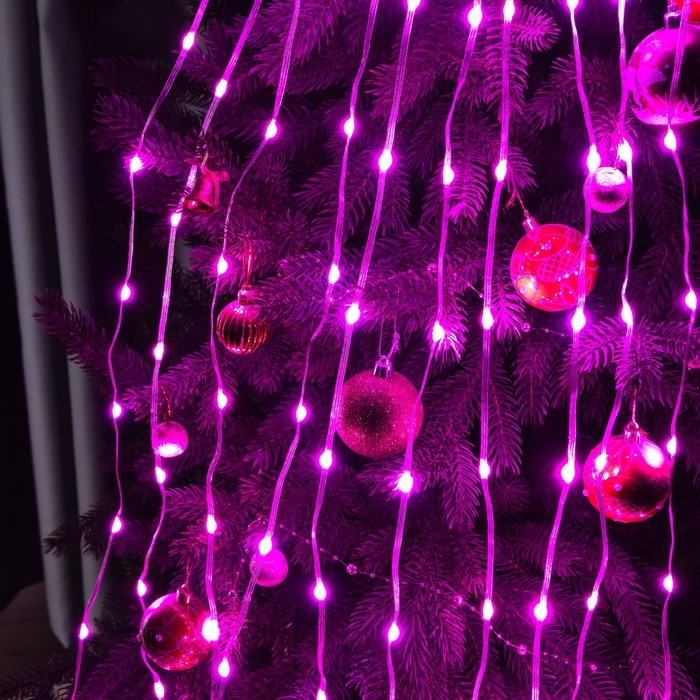 Умная гирлянда «Конский хвост» 10 нитей по 1 м роса, IP20, серебристая нить, 100 LED, пульт ДУ, приложение, свечение RGB, USB