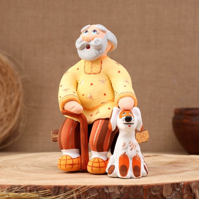 Ковровская игрушка  Ковровская игрушка "Скамейка Дед с собакой", керамика