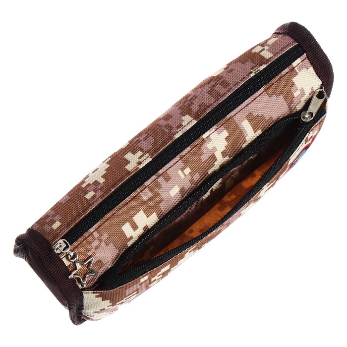 Пенал мягкий 2 отделения, 80 х 210 х 65 мм, объёмный, Calligrata Пенал мягкий 2 отделения, 80 х 210 х 65 мм, объёмный, Calligrata "Миллитари", коричневый