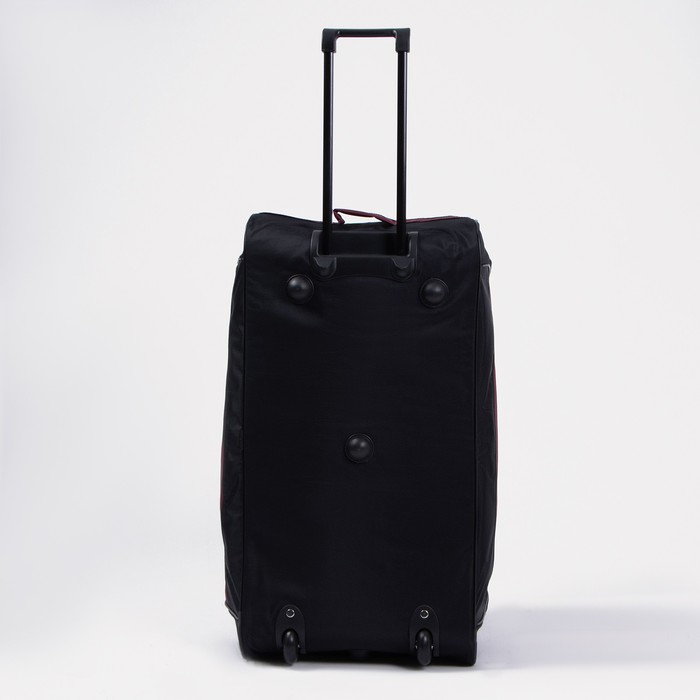 Сумка дорожная на колёсах, отдел на молнии, отдел для обуви, 3 наружных кармана, длинный ремень, цвет чёрный/бордовый Сумка дорожная на колёсах, отдел на молнии, отдел для обуви, 3 наружных кармана, длинный ремень, цвет чёрный/бордовый