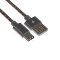 Кабель Type-C - USB, 2.1 А, металлическая оплётка, 1 метр, чёрный