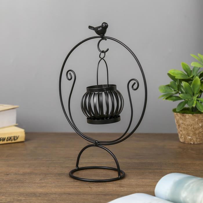 Подсвечник металл на 1 свечу  Подсвечник металл на 1 свечу "Круглая качель" чёрный 26х17,5х10,5 см