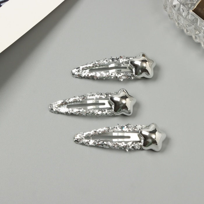 Невидимка для волос  Невидимка для волос "Агата" (набор 3 шт) звезда, 5 см, серебро