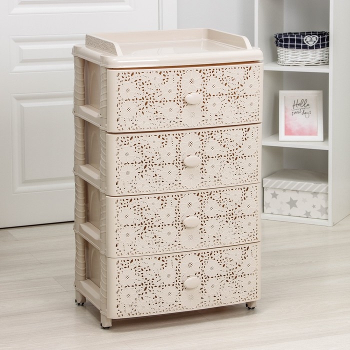 Комод широкий 4-х секционный «Лаура», цвет слоновая кость Комод широкий 4-х секционный «Лаура», цвет слоновая кость