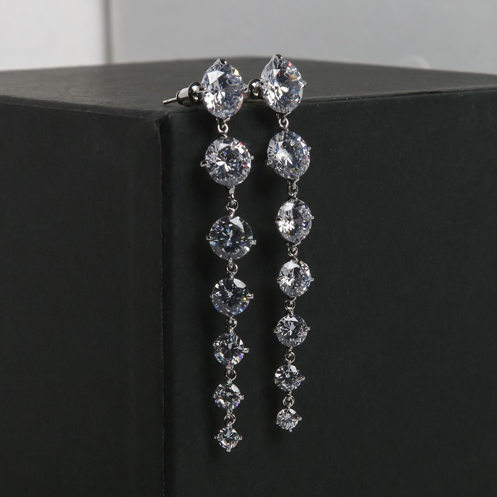 Серьги висячие со стразами «Змейка» L= 6,5, цвет белый в серебре, 7,6 см Серьги висячие со стразами «Змейка» L= 6,5, цвет белый в серебре, 7,6 см