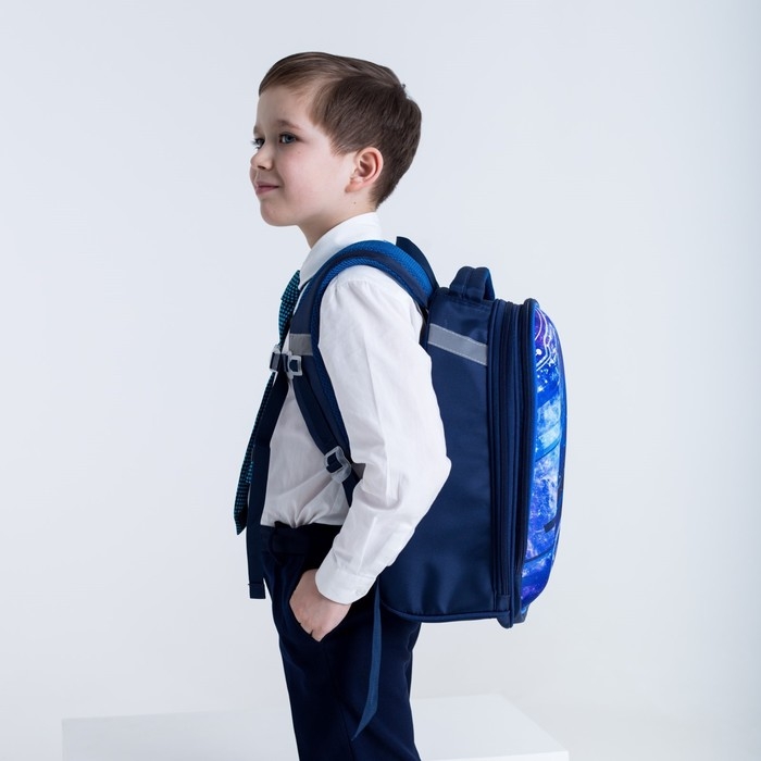 Рюкзак каркасный школьный, 37 х 28 х 19 см, Calligrata К Рюкзак каркасный школьный, 37 х 28 х 19 см, Calligrata К "Крутой космос", синий