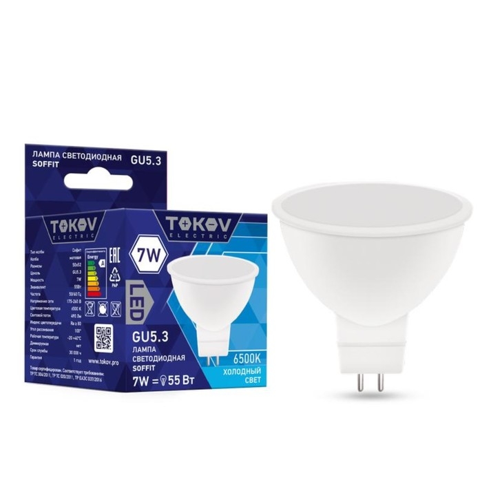 Лампа светодиодная TOKOV ELECTRIC, 7 Вт, Soffit, 6500 К, GU5.3, 176-264В Лампа светодиодная TOKOV ELECTRIC, 7 Вт, Soffit, 6500 К, GU5.3, 176-264В