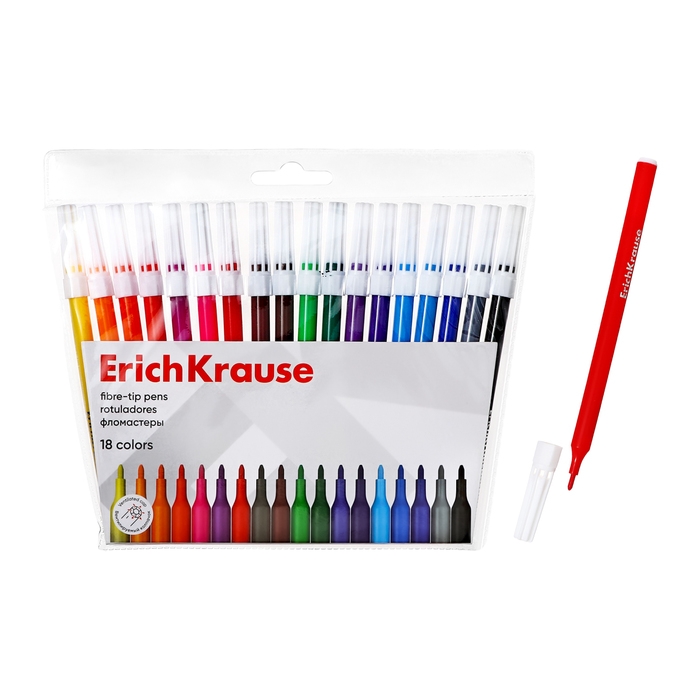 Фломастеры 18 цветов ErichKrause  Фломастеры 18 цветов ErichKrause "light", в футляре с европодвесом