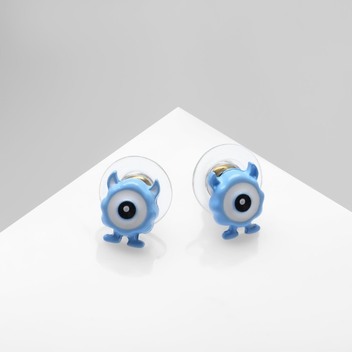 Серьги с эмалью «Монстрики» с рожками и ногами, цвет бело-голубой Серьги с эмалью «Монстрики» с рожками и ногами, цвет бело-голубой