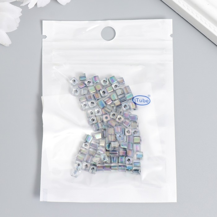 Бисер стекло 6/0  Бисер стекло 6/0 "Кубик. Полупрозрачный. Радужный" 10 гр