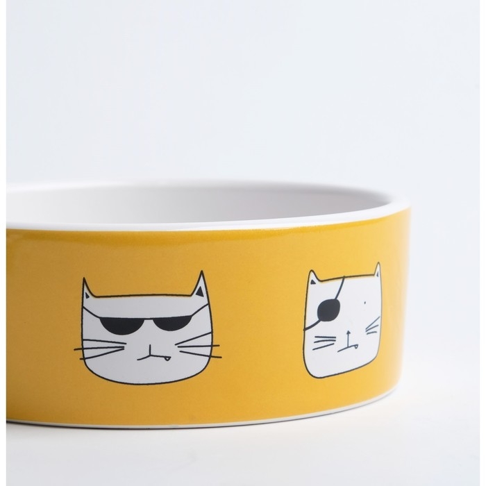 Миска керамическая  Миска керамическая "Опасные коты" 230 мл  12,5 x 4,5 cм, бело-оранжевая