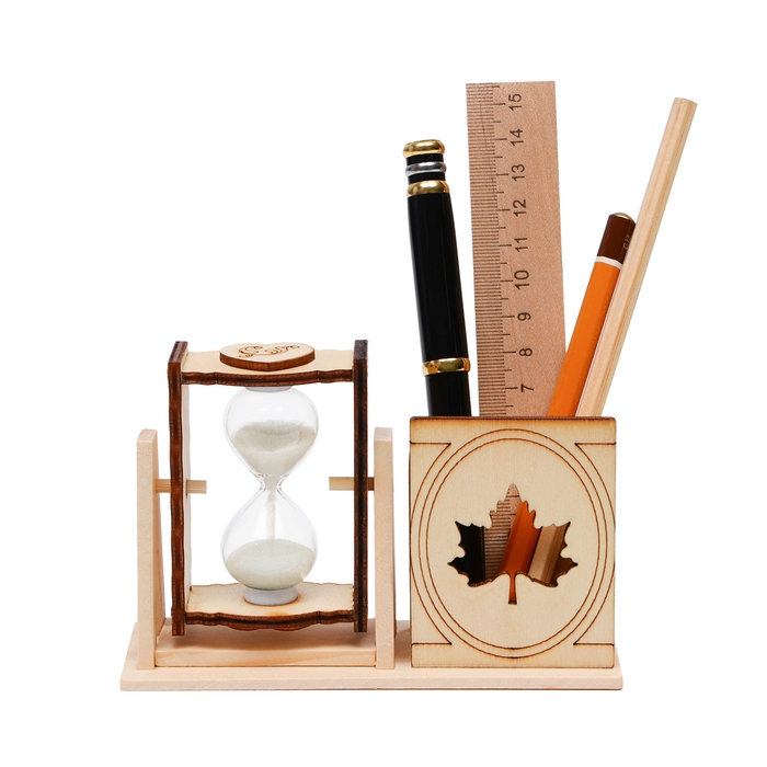 Песочные часы Песочные часы "Кленовый лист", сувенирные, с карандашницей, 10 х 13.5 см, белые