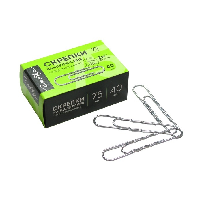 Скрепки канцелярские GLOBUS, 40 шт., 75 мм, оцинкованные, гофрированные Скрепки канцелярские GLOBUS, 40 шт., 75 мм, оцинкованные, гофрированные