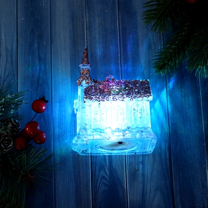 Украшение ёлочное Украшение ёлочное "Домик сияние блеск" световое, 11х8,5 см, прозрачный