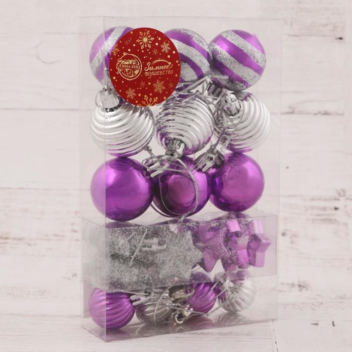 Набор украшений пластик 21 шт Набор украшений пластик 21 шт "Серпантин" серебристо- фиолетовый