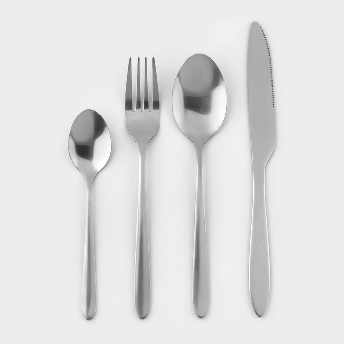 Столовые приборы из нержавеющей стали «Классика», 24 предмета, на подставке, толщина 1,2 мм, цвет серебряный Столовые приборы из нержавеющей стали «Классика», 24 предмета, на подставке, толщина 1,2 мм, цвет серебряный