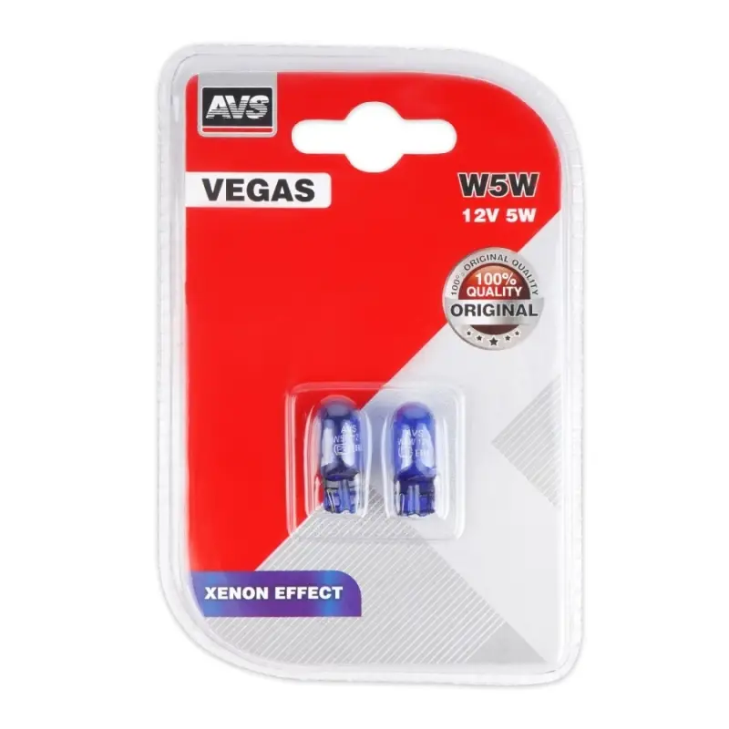 Лампа AVS Vegas в блистере 12V. W5W XENON EFFECT (W2,1x9,5d) 2шт.