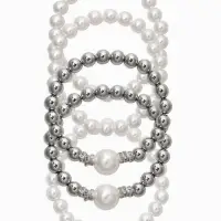 Браслет "Стильный жемчуг" (набор 5шт), №8/16, цвет белый в серебре