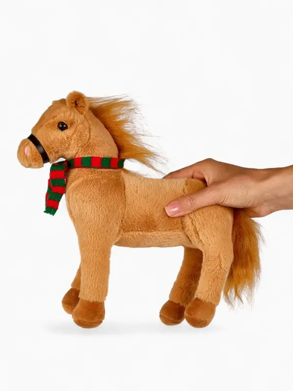 POMPOSHKI Мягкая игрушка Лошадка в шарфе, коричневая