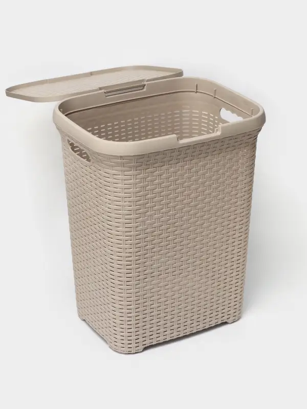 Корзина бельевая &laquo;Ротанг&raquo;, 60 л, 34.6&times;44.5&times;56 см, с крышкой, латте