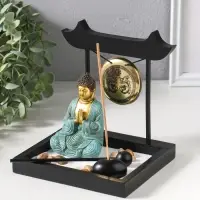 Сад Дзен "Будда в бирюзовом у гонга" песок+камни+аромапалочки 13,2х15х16 см