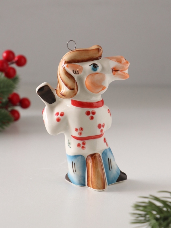 Ёлочная игрушка фарфоровая Ёлочная игрушка фарфоровая "Конь Цыган с гитарой", 11 см