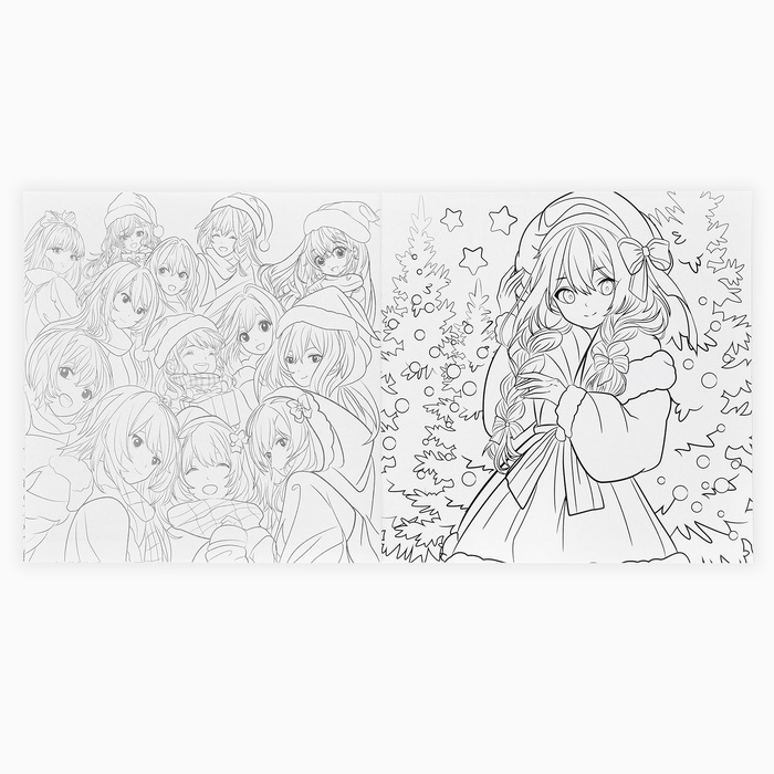 Раскраска антистресс на новый год. Альбом для вдохновения «Новый год! Аниме», 19 страниц Раскраска антистресс на новый год. Альбом для вдохновения «Новый год! Аниме», 19 страниц