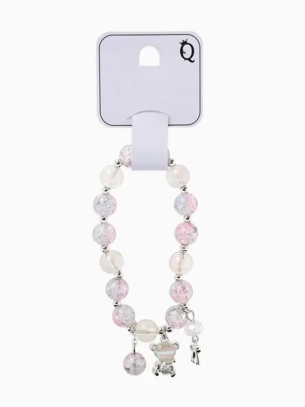 Браслет с подвесками &laquo;Сахарный. Мишка&raquo;, шар №10/8, d=6 см, розовый, синий в серебре