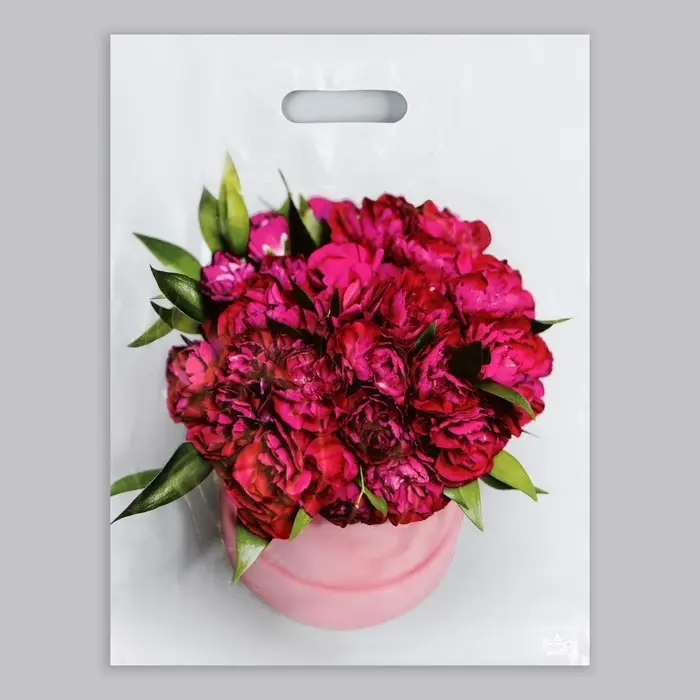 Пакет &laquo;Букет пионов&raquo;, полиэтиленовый, с вырубной ручкой, 31&times;40 см, 60 мкм