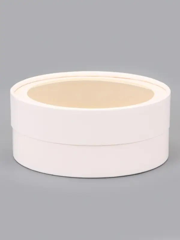 Набор круглых подарочных коробок с окном, завальцованные, белые, набор 8 шт., 15×6 см