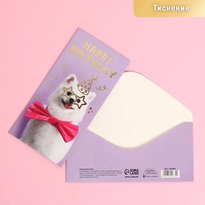 Конверт для денег &laquo;С Днем Рождения&raquo;, тиснение, 16.5&times;8 см