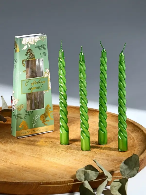 Свечи витые Свечи витые "С Новым годом. Конь и пуансеттия", 4 шт, 6,8 х 16 х 2 см