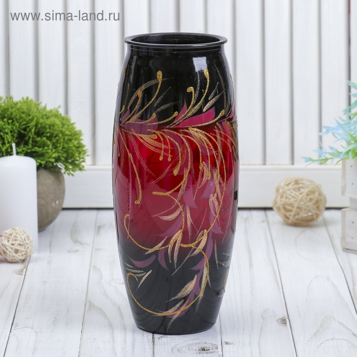 Ваза Ваза "Рубин" роспись на крашеном стекле, d-7; 10х23 см