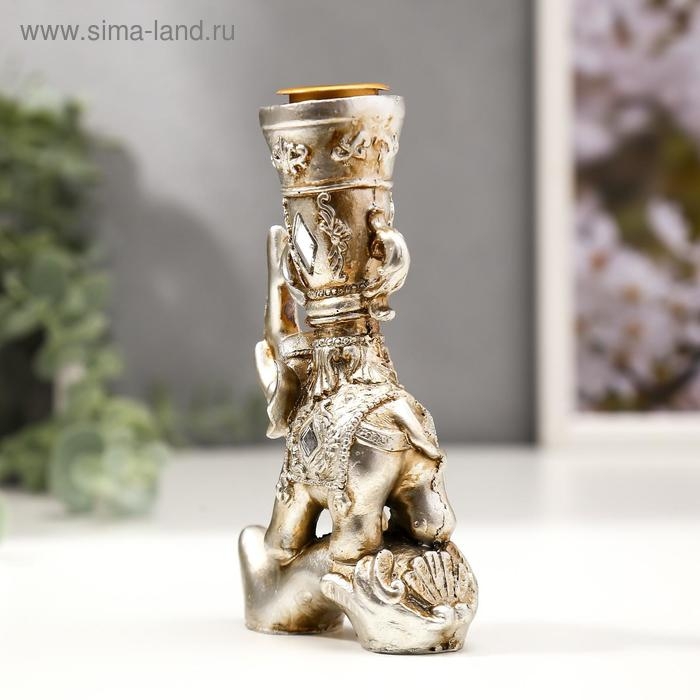 Сувенир полистоун подсвечник зеркальные вставки Сувенир полистоун подсвечник зеркальные вставки "Индийский слон на бревне" 12,5х7,5х3,2 см