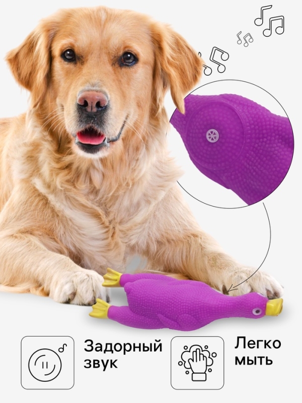 Игрушка пищащая Игрушка пищащая "Летящая утка" для собак, 24 x 7 см, фиолетовая
