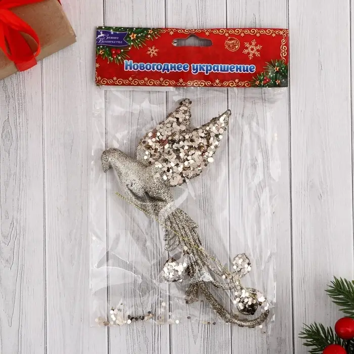 Ёлочная игрушка &laquo;Зимнее волшебство. Птица&raquo; пластик, сияние 9.5&times;16 см, золото