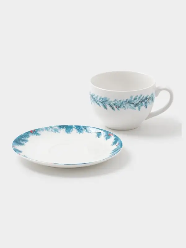 Чайная пара новогодняя «Зимний вечер», 2 предмета: чашка 210 мл, блюдце d=15 см, фарфор, белая Чайная пара новогодняя «Зимний вечер», 2 предмета: чашка 210 мл, блюдце d=15 см, фарфор, белая