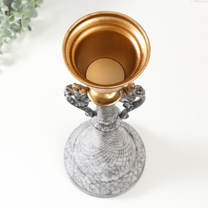 Подсвечник металл на 1 свечу "Лучиано" серый с золотом 16х16х42 см