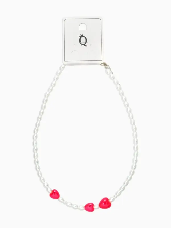 Бусы жемчуг &laquo;Сердце&raquo; керамика, цвет красно-белый, L=40см