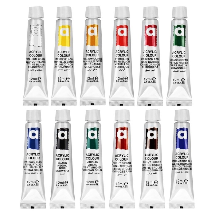 Краска акриловая в тубе, набор 12 цветов х 12 мл, BRAUBERG HOBBY, 192403 Краска акриловая в тубе, набор 12 цветов х 12 мл, BRAUBERG HOBBY, 192403