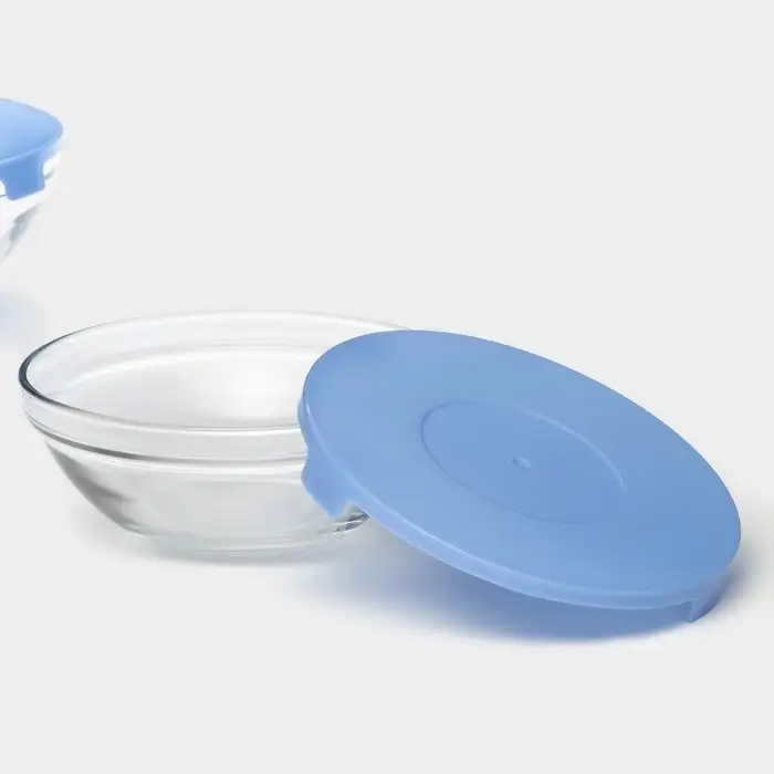 Салатники Доляна &laquo;Классика&raquo; с крышками, набор 5 шт.: 900/500/350/200/130 мл, стекло, голубые