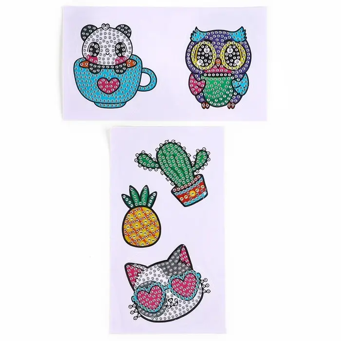 Алмазная мозаика 4в1 для детей. Создание стикеров, магнитов, брелоков и картины &laquo;Милые животные&raquo;, набор для творчества