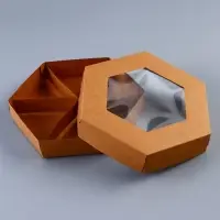 Коробка - менажница крафт, с ПВХ окном, 6 ячеек, 20&times;4 см