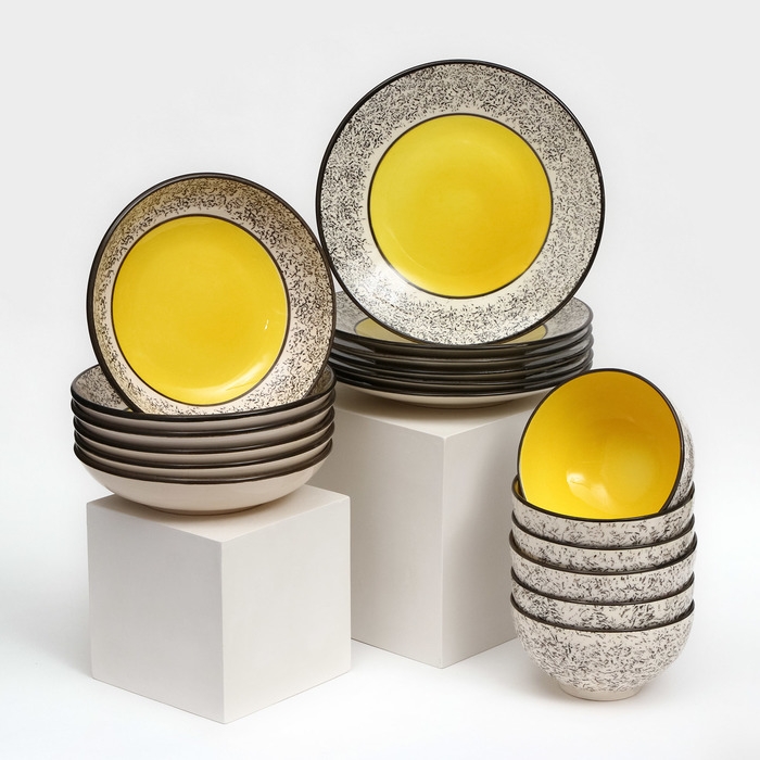 Набор посуды  Набор посуды "Восточный", керамика, желтый, 18 предметов: 6 шт-20 см, 6 шт-25 см, 6 шт-15 см 700 мл , 1 сорт, Иран