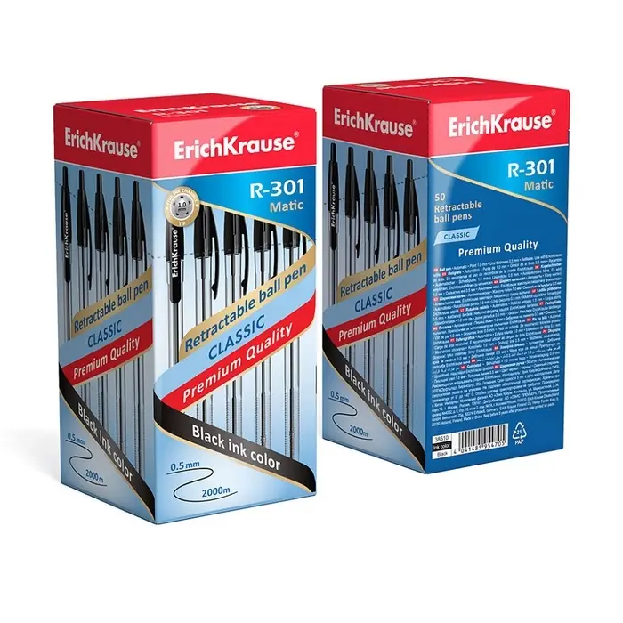 Ручка шариковая автоматическая ErichKrause R=301 MATIC, узел 1.0 мм, чернила чёрные, длина линии письма 2000 м Ручка шариковая автоматическая ErichKrause R=301 MATIC, узел 1.0 мм, чернила чёрные, длина линии письма 2000 м
